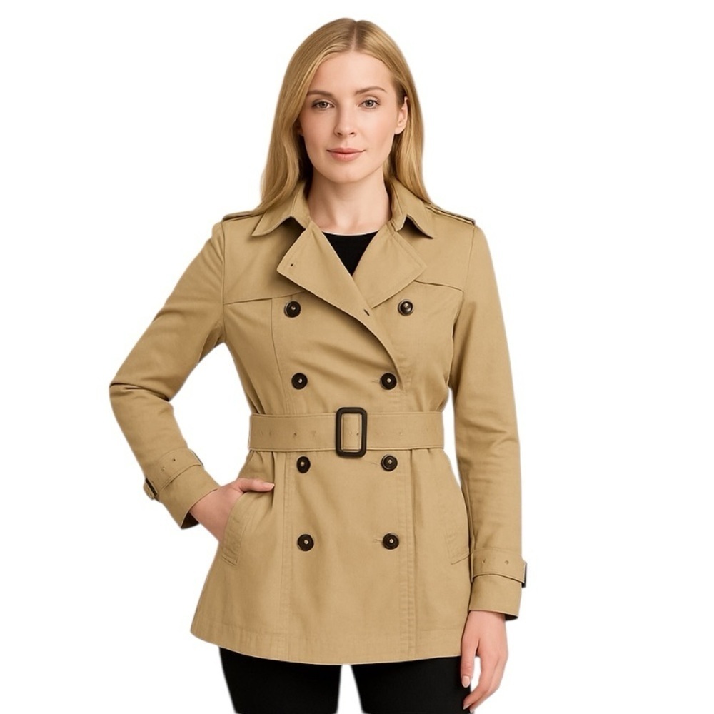 Banana Republic Classic Khaki Double-Breasted Preppy Capsule Trench Coat Size 2